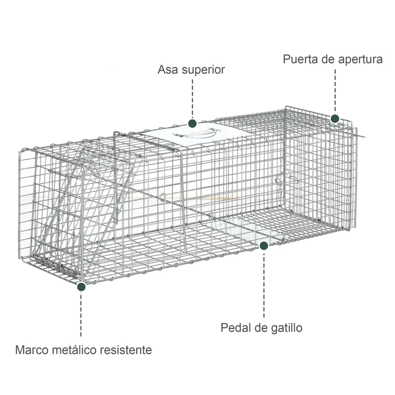 Outsunny Trampa para Animales Vivos Plegable 93x31x34,5 cm Jaula de Captura de Alambre con Puerta y Asa para Conejos Plata
