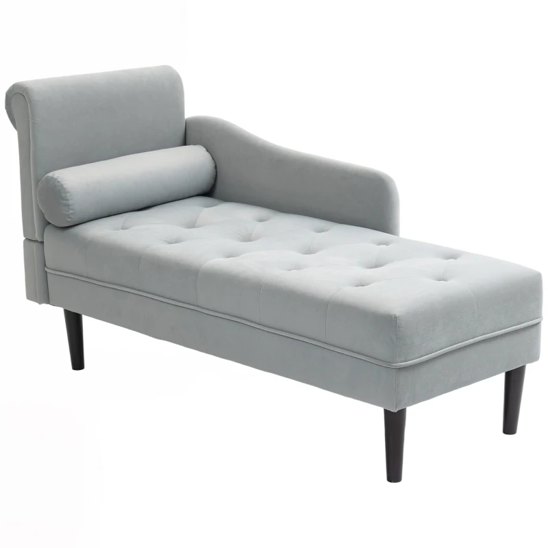 HOMCOM Canapea Chaise Longue cu tapițerie cu efect de catifea, gri