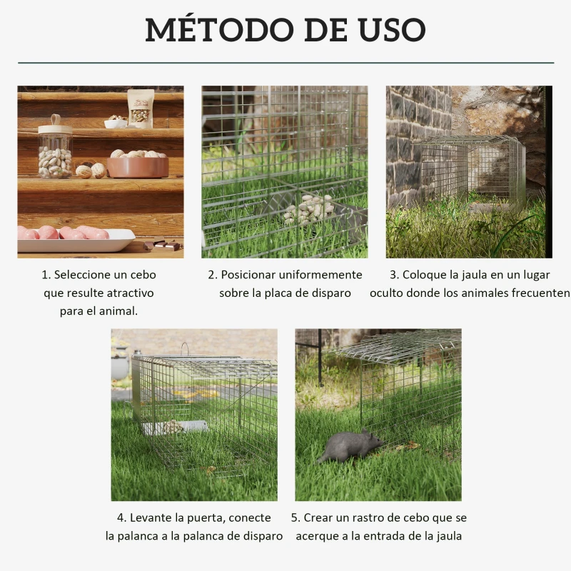 Outsunny Trampa para Animales Vivos Plegable 93x31x34,5 cm Jaula de Captura de Alambre con Puerta y Asa para Conejos Plata