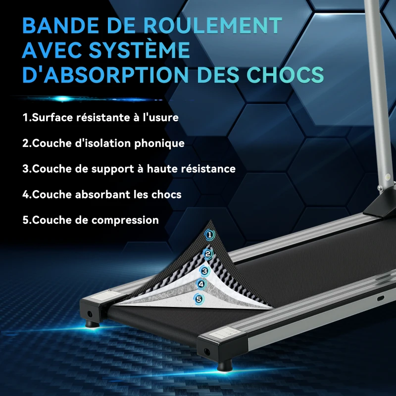 Tapis de course Fitness électrique pliable - Aosom.fr x FFHandball - 1 à 10 Km/h écran multifonctions - puissance 500 W(m-5)