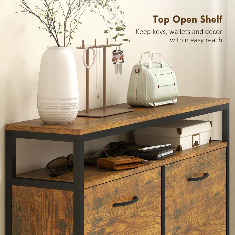 HOMCOM Shoe Storage Cabinet with 4 Flip Drawers and Open Shelf - Rustic Brown