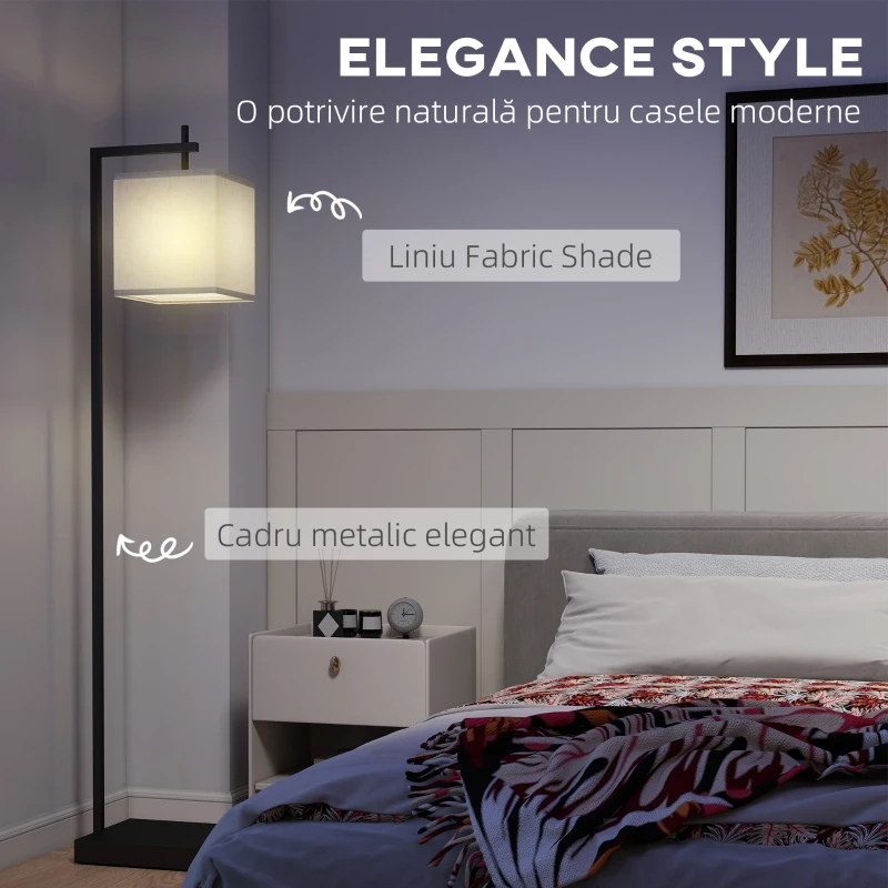 HOMCOM Lampă de podea 10 niveluri luminozitate și temperatură reglabilă cu telecomandă, negru