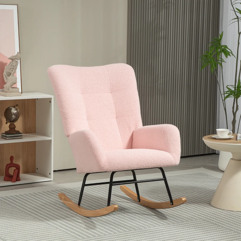 HOMCOM Teddy Fleece Rocking Chair - Pink