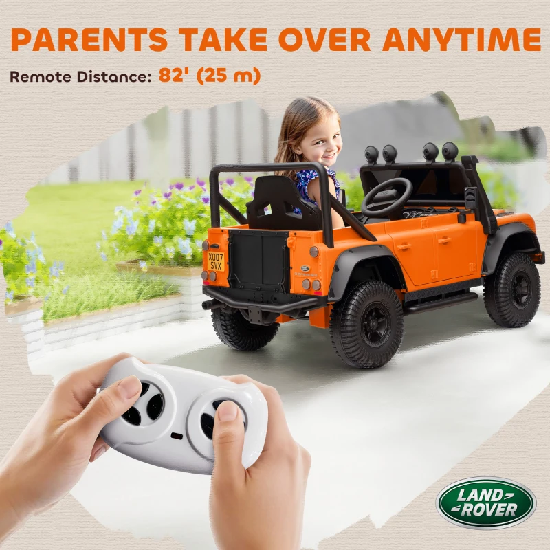 AIYAPLAY Coche Eléctrico para Niños, Funciona con Batería de 12V, Control Remoto, Función de Música, Bocina, Luces LED, Naranja