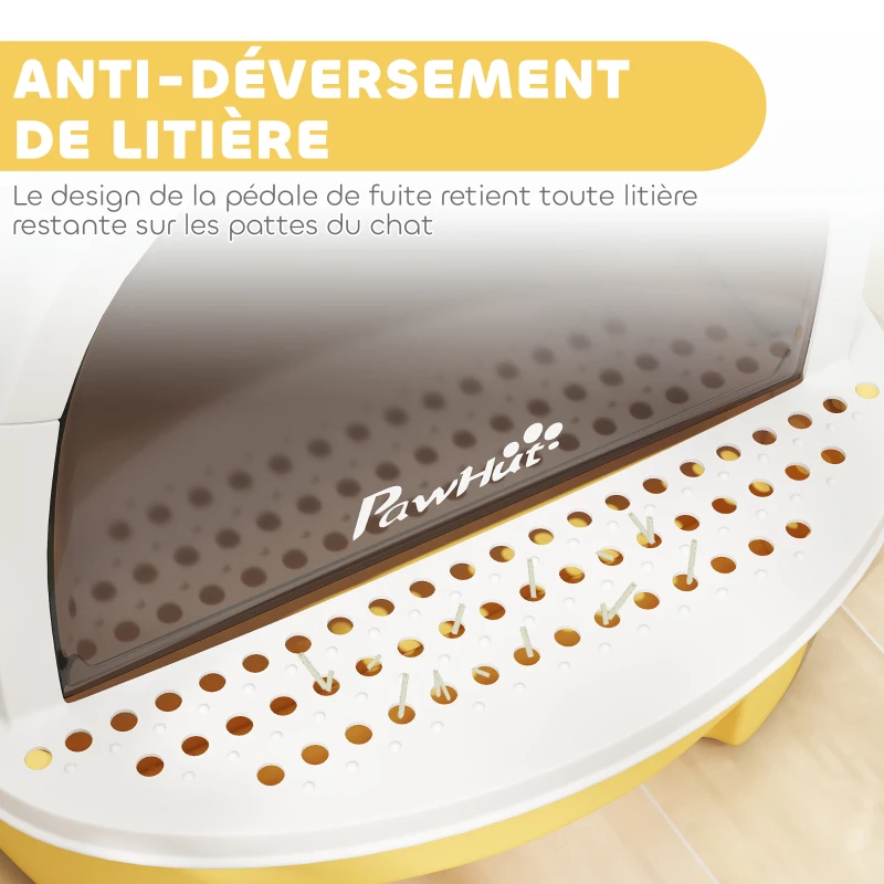 PawHut Maison de toilette pour chat bac à litière fermé chat poignée de transport porte translucide 40,5 x 52 x 39 cm jaune