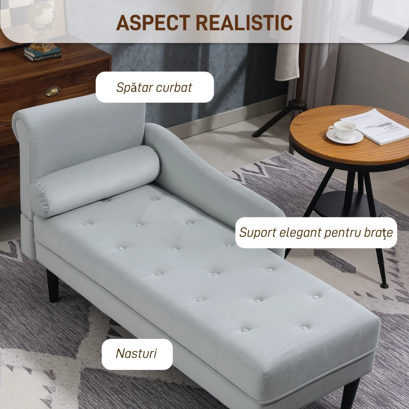 HOMCOM Canapea Chaise Longue cu tapițerie cu efect de catifea, gri