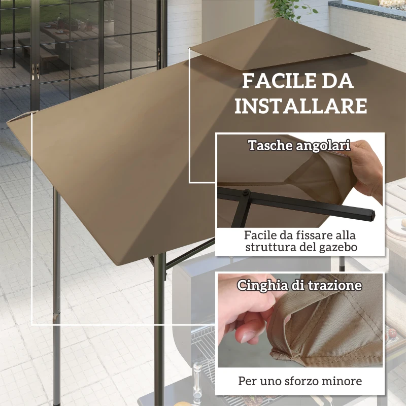 Outsunny Copertura per Gazebo da Giardino per Barbecue 1.52x2.44 m a 2 Livelli in Poliestere 160gsm Cachi