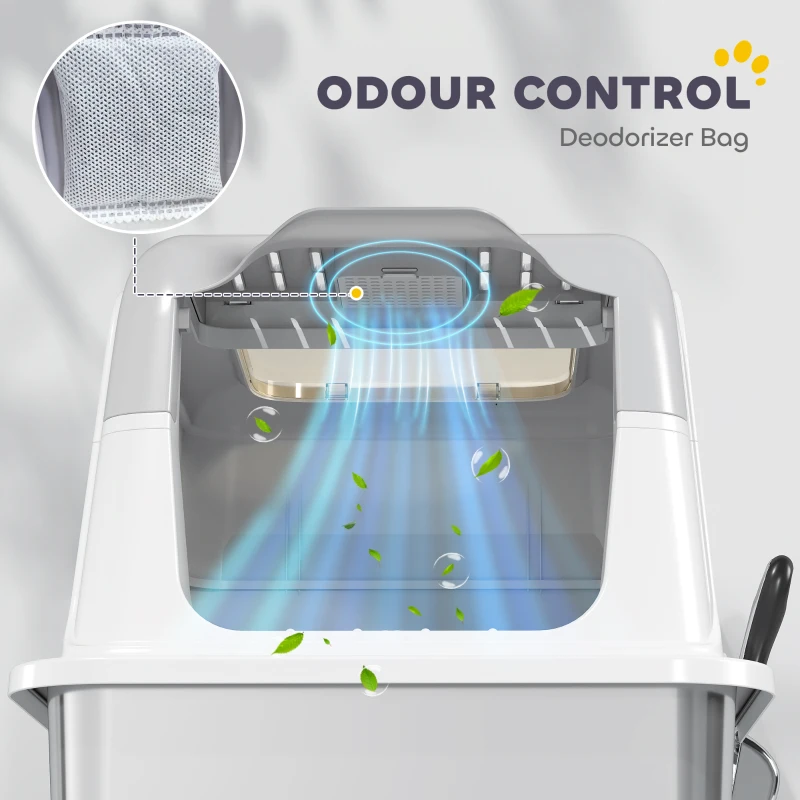 PawHut Extra Large Stainless Steel Litter Box, Enclosed Cat Litter Tray with Scoop, Deodorizer Bag, Front-Entry and Top-Exit