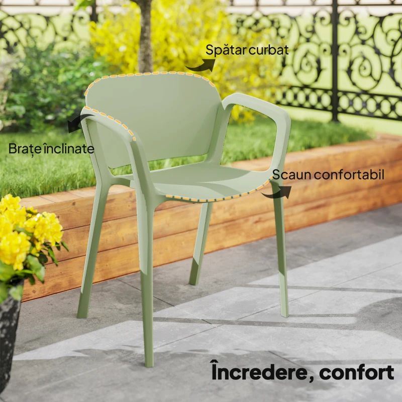 Outsunny Set de 4 Scaune Suprapozabile pentru Grădină, 60x56x75 cm, Verde