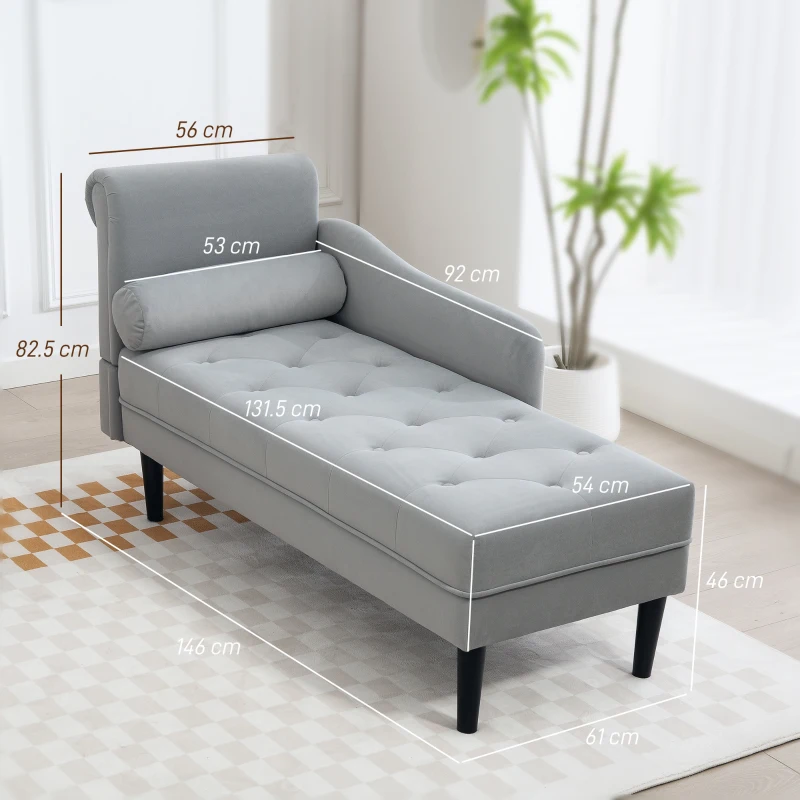 HOMCOM Canapea Chaise Longue cu tapițerie cu efect de catifea, gri