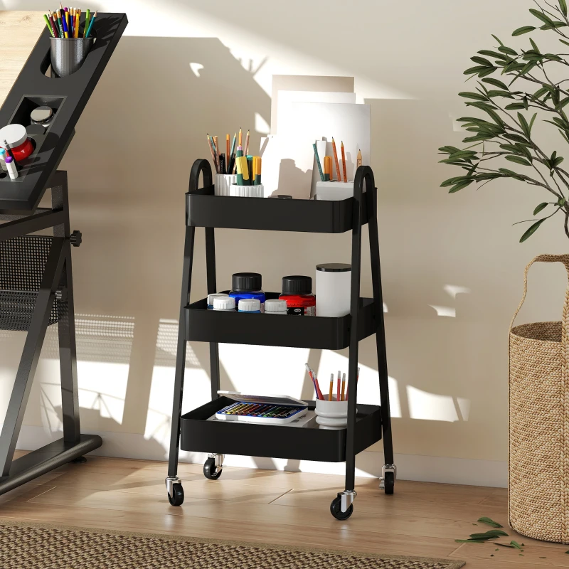 HOMCOM Three-Tier Storage Trolley - Black