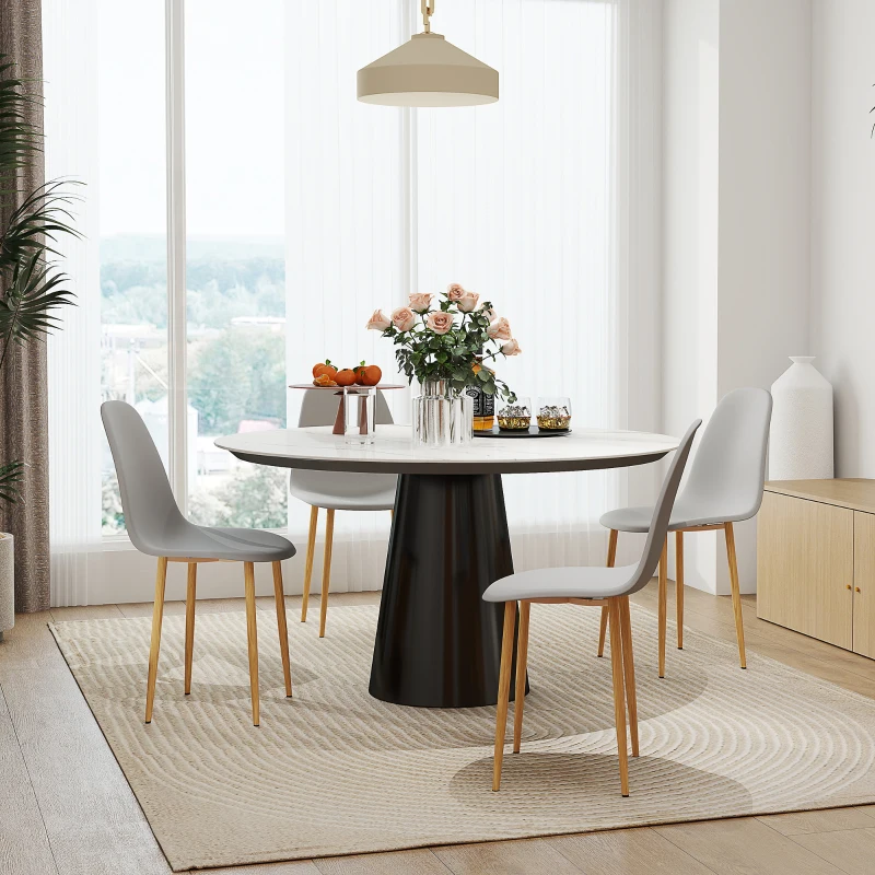 HOMCOM Modern Dining Chairs Set of 4, Kitchen Chairs with Backrest and Steel Legs for Dining Room, Living Room, Grey