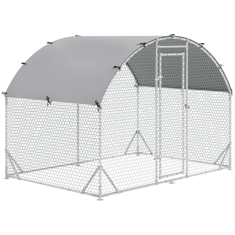PawHut Grand enclos poulailler 5,32 ㎡ parc grillagé toit anti-UV porte verouillable 2,8 x 1,9 x 1,97 m argenté