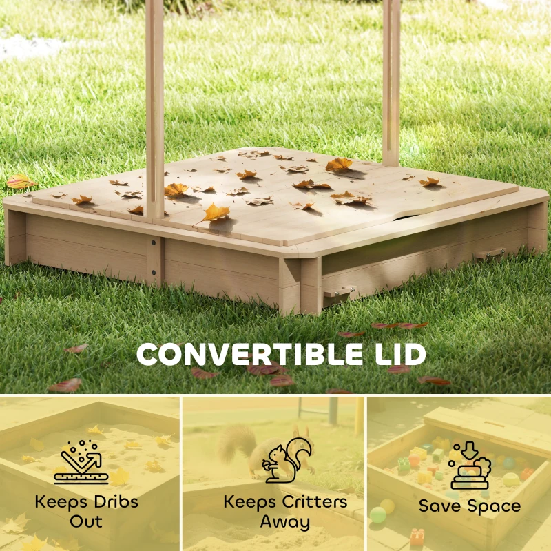 Outsunny Kids Square Wooden Sandpit, Children Sandbox Outdoor Playset