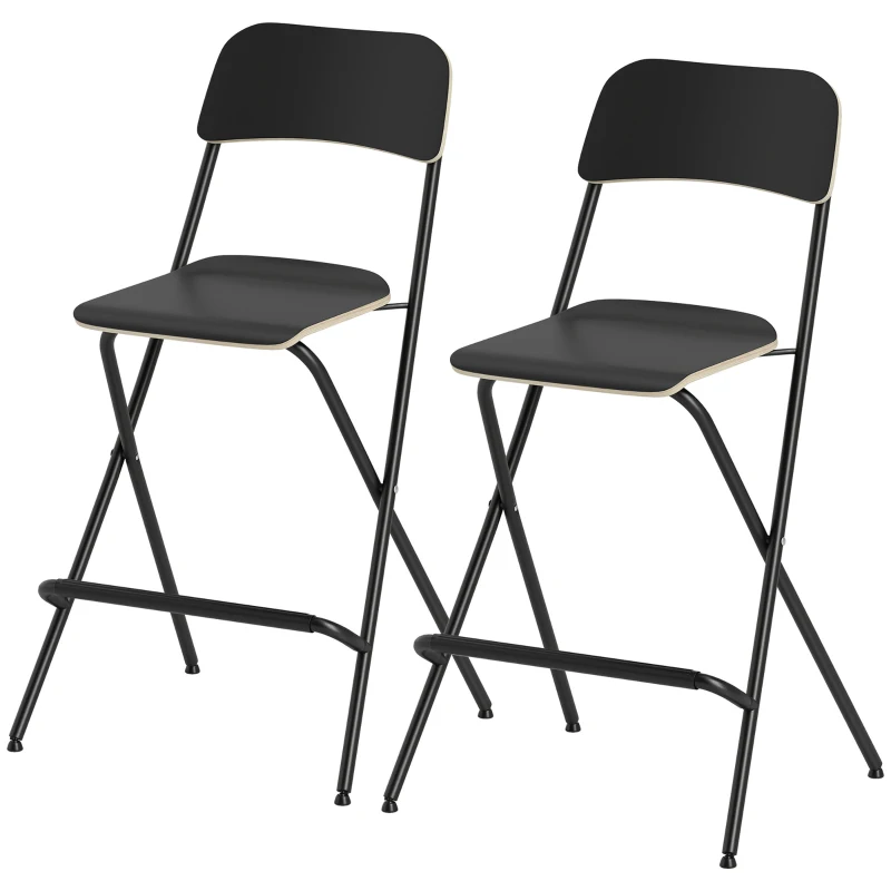 HOMCOM 2er-Set Barhocker, klappbare Barstühle mit Stahlrahmen, für Küche, Esszimmer, Schwarz