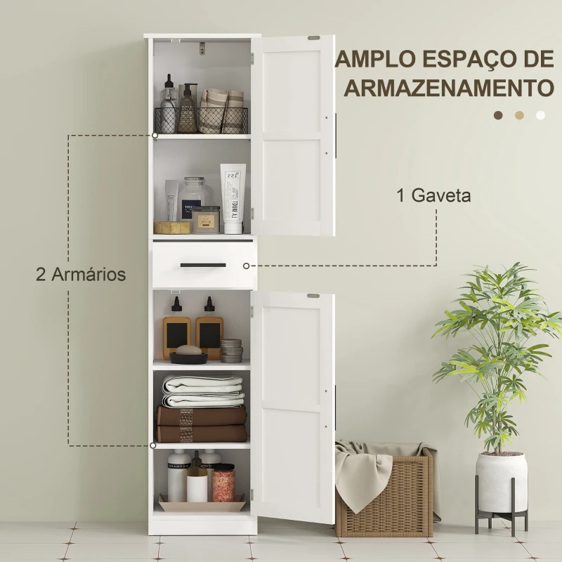 HOMCOM Coluna de Casa de Banho com 2 Prateleiras Ajustáveis Armário Alto de Casa de Banho Estreito Estilo Rústico 40x30x170 cm Branco