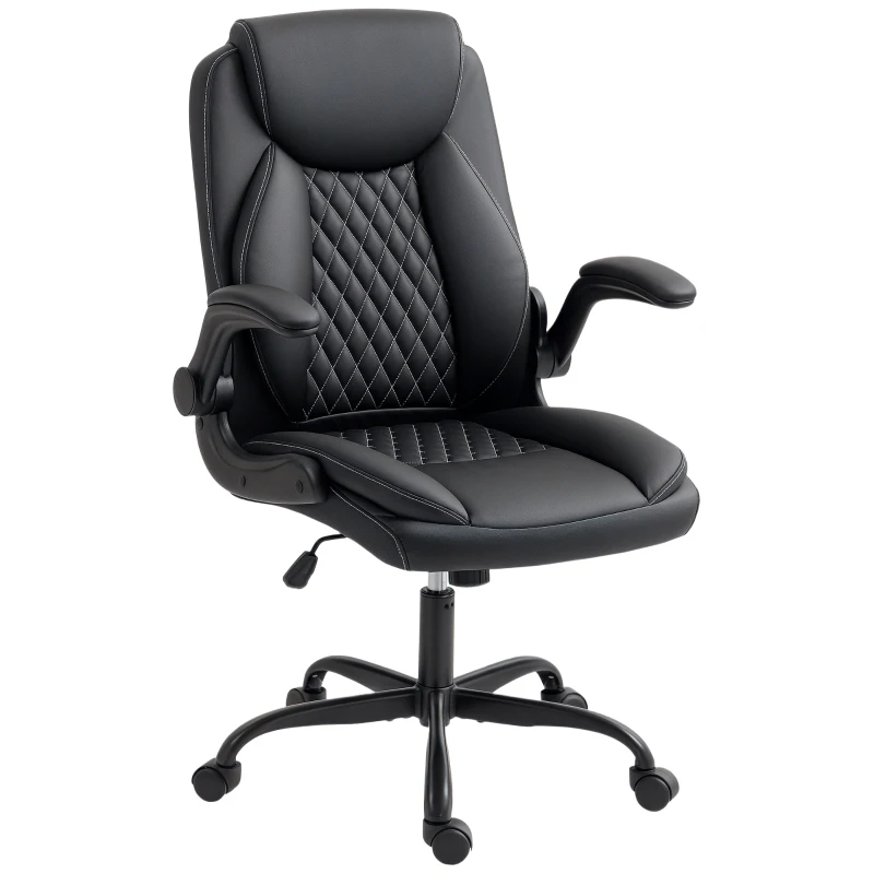 HOMCOM Faux Leather Office Chair. with Flip-Up Armrests - Black