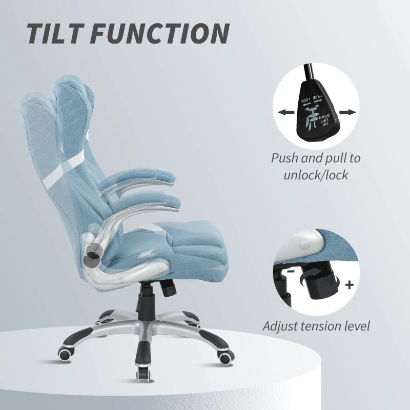 Vinsetto Linen-Look Office Chair, with Adjustable Height and Tension - Blue