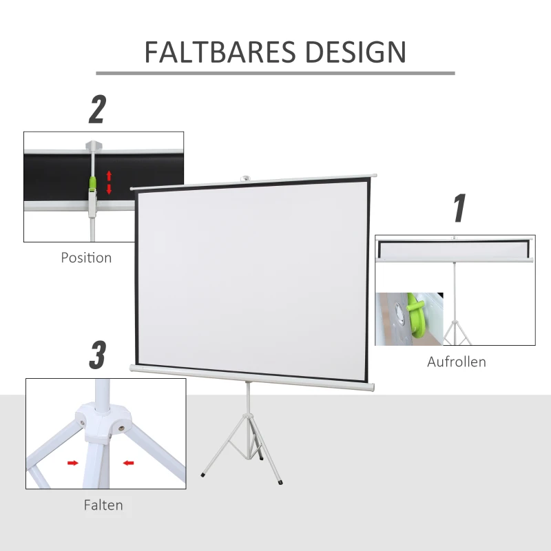 HOMCOM Projektionsleinwand im 4:3-Format, Kinoleinwand, Präsentationsfläche für Zuhause oder Büro, Weiß