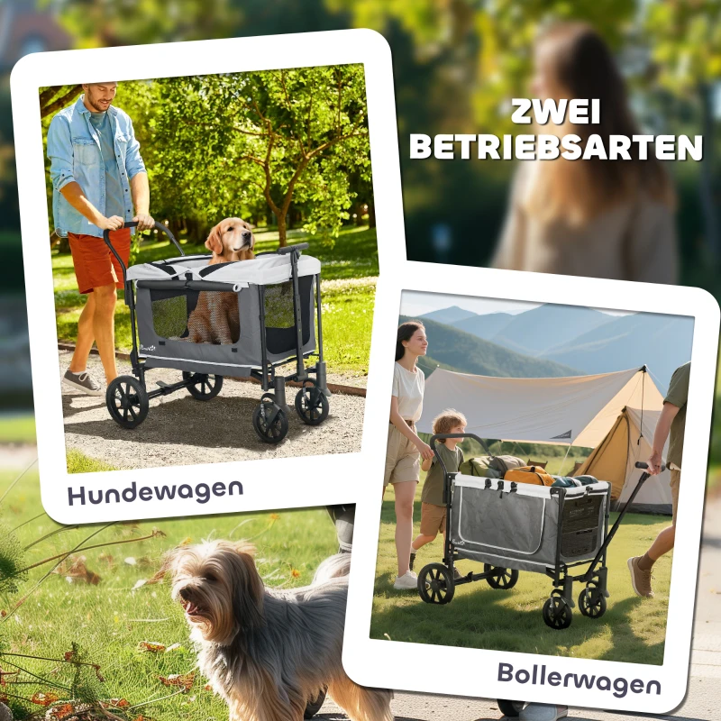 PawHut Hundewagen Hundebuggy klappbar für Hunde & Katzen bis 30 kg 110 x 65 x 102 cm Dunkelgrau(m-4)