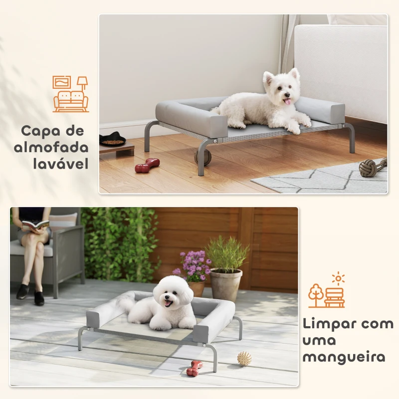 PawHut Cama Elevada para Cães com Latertais Amovíveis Cama Elevada para Cães Pequenos Portátil com Malha Respirável 90x65x30 cm Cinza