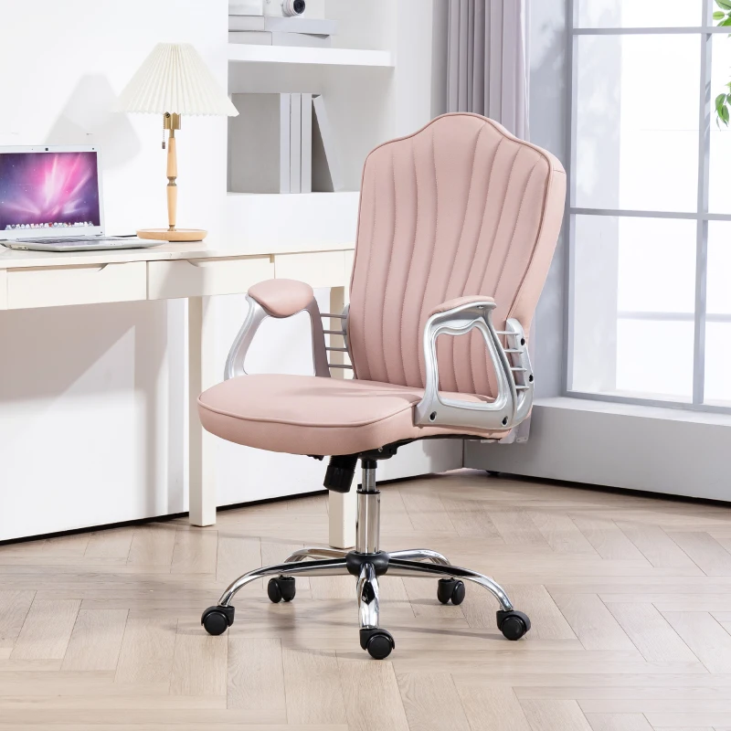 HOMCOM Cadeira de Escritório com Encosto Alto Cadeira para Secretária com Altura Ajustável Função Inclinável 61x62x106-116 cm Rosa