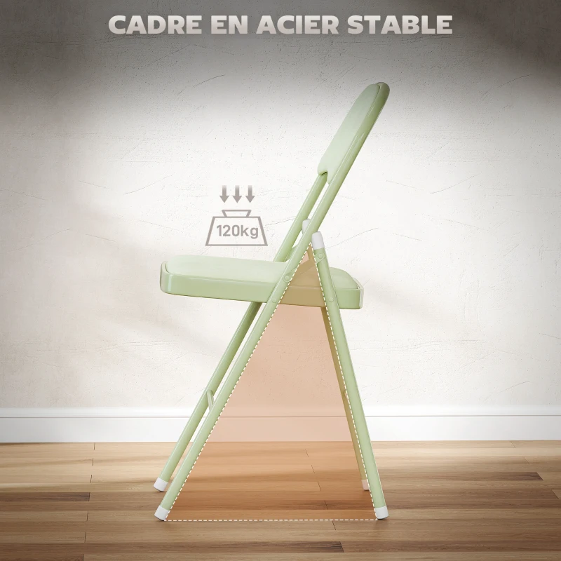 HOMCOM Lot de 4 chaises pliantes et portables intérieur avec assises et dossiers rembourrés en velours, cadre en acier, vert