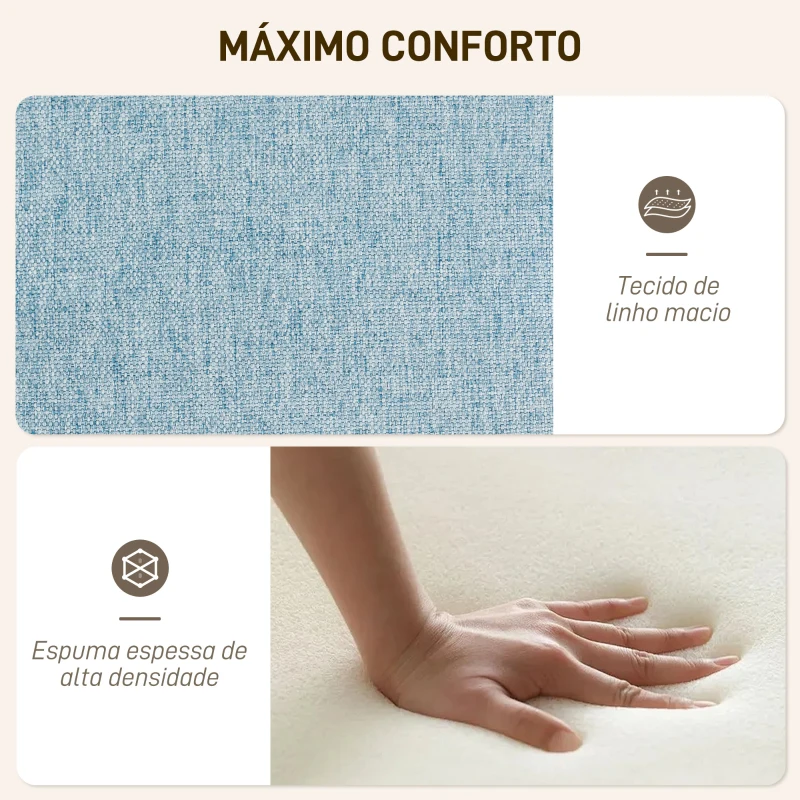HOMCOM Poltrona com Apoio para Pés Poltrona de Leitura com Capitonê Pés de Madeira e Revestimento em Linho 70x72x94 cm Azul Claro