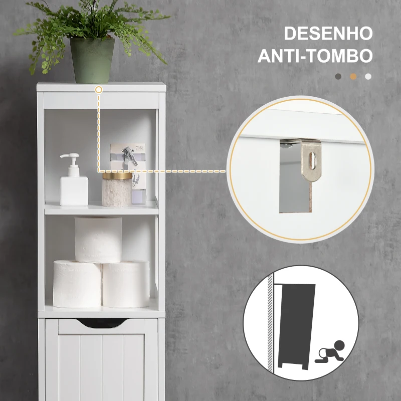 HOMCOM Armário Casa de Banho Estreito com 3 Gavetas e 2 Prateleiras Abertas Estilo Moderno 30x30x141,6 cm Branco