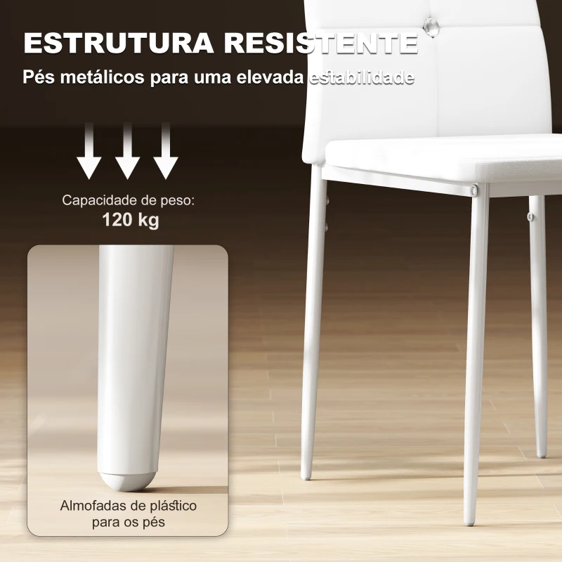 HOMCOM Conjunto de 6 Cadeiras de Sala de Jantar Estofadas em PU Cadeiras de Cozinha com Encosto Alto com Botões 41x50x97 cm Branco