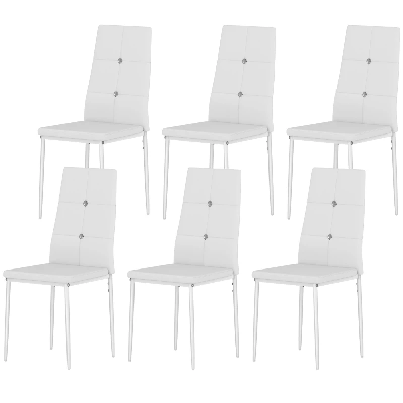 HOMCOM Conjunto de 6 Cadeiras de Sala de Jantar Estofadas em PU Cadeiras de Cozinha com Encosto Alto com Botões 41x50x97 cm Branco