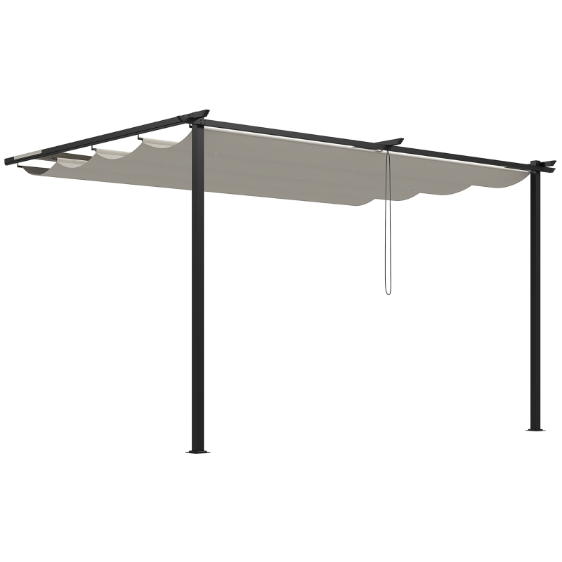 Outsunny Pérgola de Pared para Exterior con Techo Retráctil para Patio Terraza Jardín 390x290x220 cm Crema