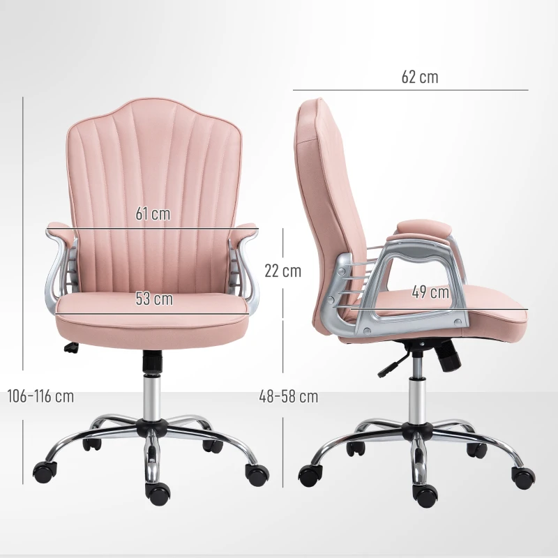 HOMCOM Cadeira de Escritório com Encosto Alto Cadeira para Secretária com Altura Ajustável Função Inclinável 61x62x106-116 cm Rosa