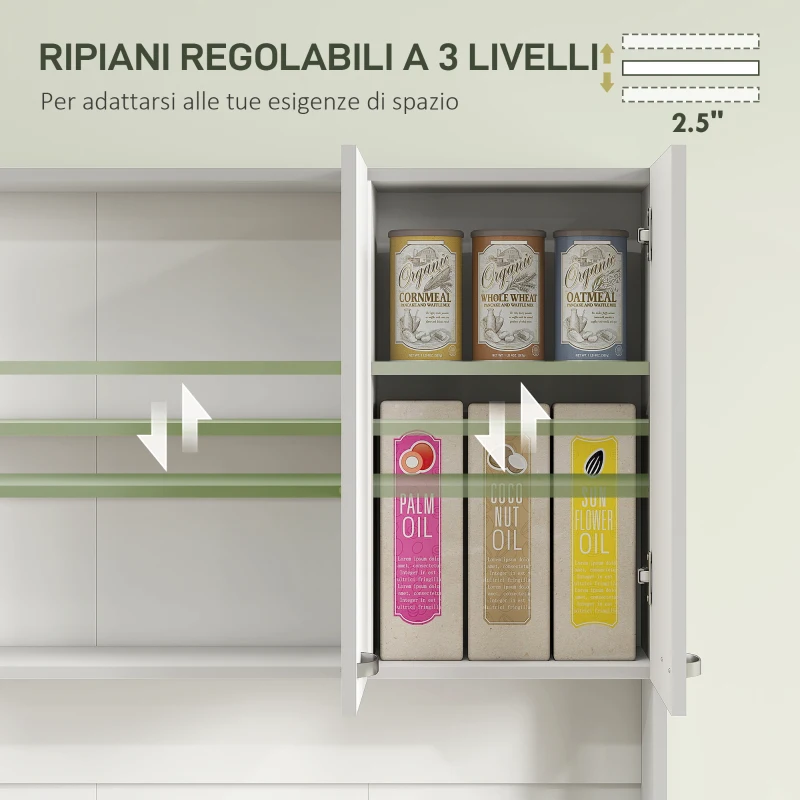 HOMCOM Credenza Cucina Moderna con Cassetto e Armadietti, in Legno, 101x39x180 cm, Bianco e Grigio