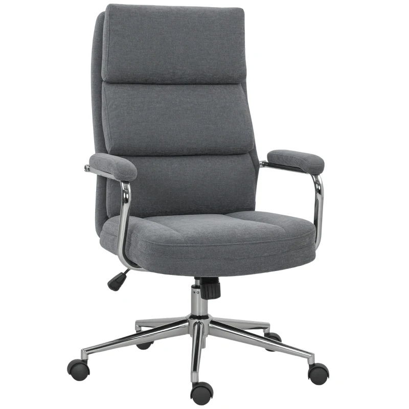 HOMCOM Executive Office Chair, Linen Fabric Computer Desk Chair with Double-Layer Back Cushion, Tilt Function, Height Adjustable for Home, Charcoal Grey