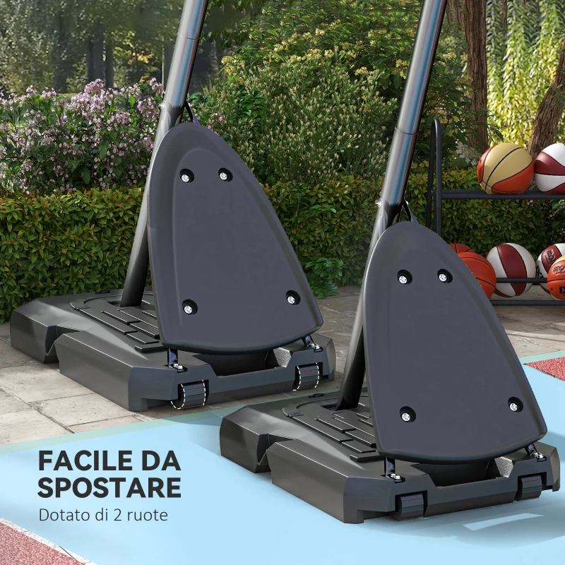 SPORTNOW Canestro Basket in Acciaio, Regolabile in Altezza e portatile con Tabellone e Ruote, 107x70cm, Nero e rosso