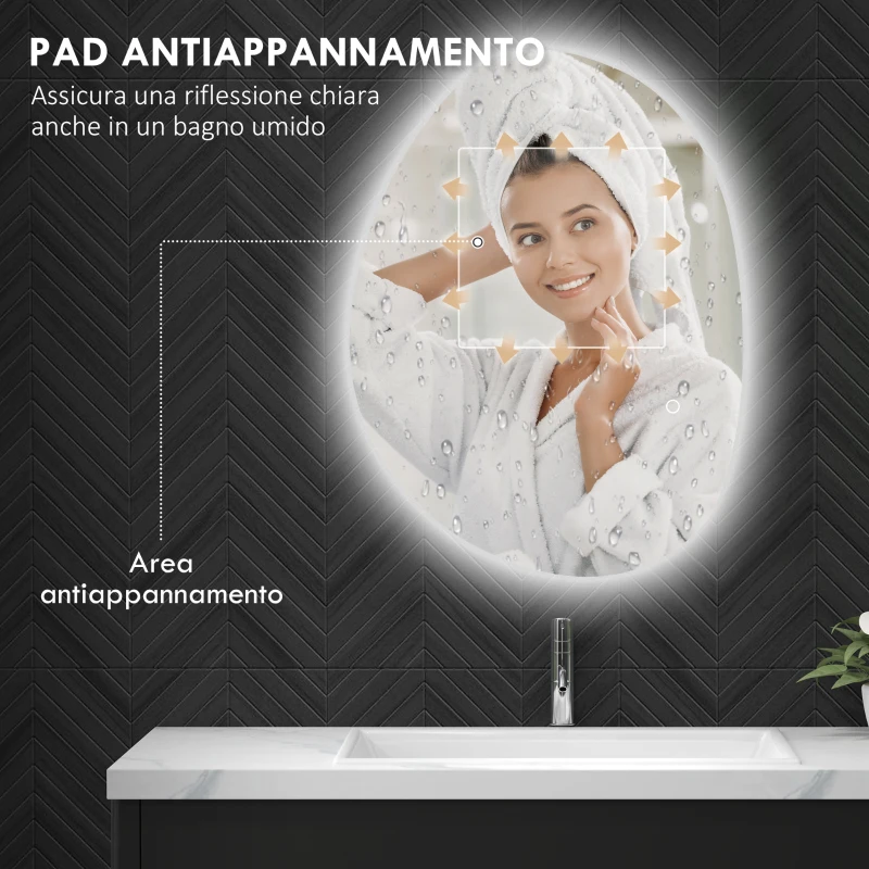 HOMCOM Specchio da Bagno Illuminato a LED con Colore e Temperatura Regolabile, in Vetro Temperato, 70x5x50 cm, Argento