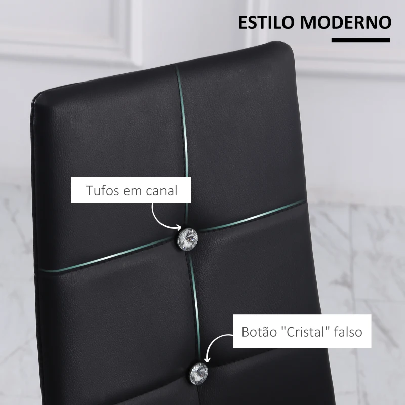HOMCOM Conjunto de 6 Cadeiras de Sala de Jantar Estofadas em PU Cadeiras de Cozinha com Encosto Alto com Botões 41x50x97 cm Preto