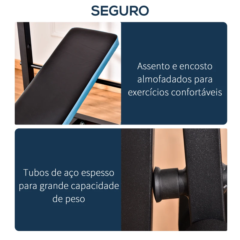 HOMCOM Banco de Musculação Multifuncional com Suporte para Barras e Encosto Ajustável 155x56,5x120 cm Preto e Azul