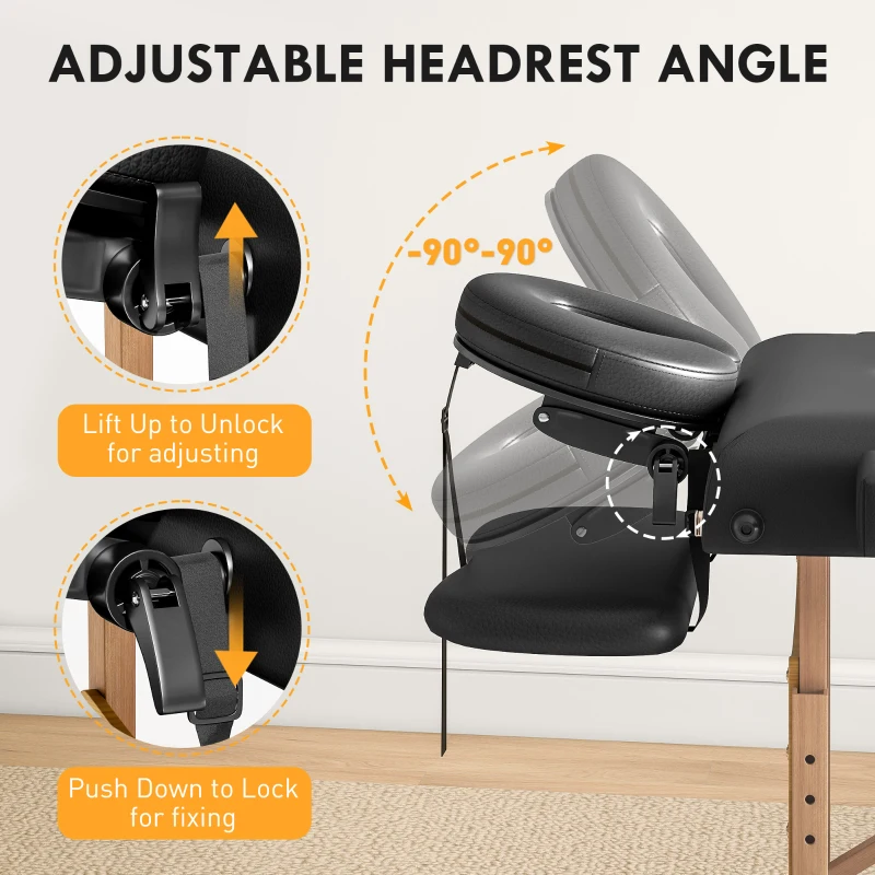 HOMCOM Adjustable Folding Massage Table - Black