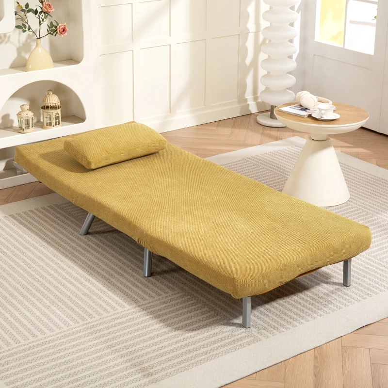 HOMCOM Sofá Cama Individual 3 em 1 Poltrona Cama Dobrável com Encosto Ajustável de 5 Níveis e Almofada 80x75x83 cm Amarelo