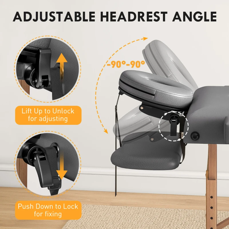 HOMCOM Adjustable Folding Massage Table - Grey