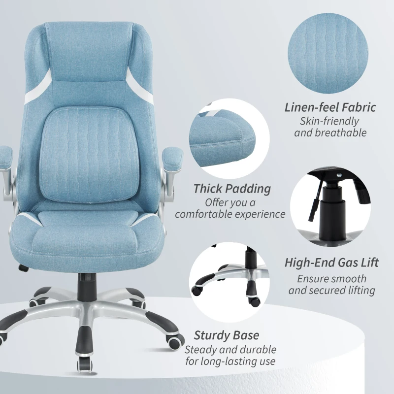Vinsetto Linen-Look Office Chair, with Adjustable Height and Tension - Blue
