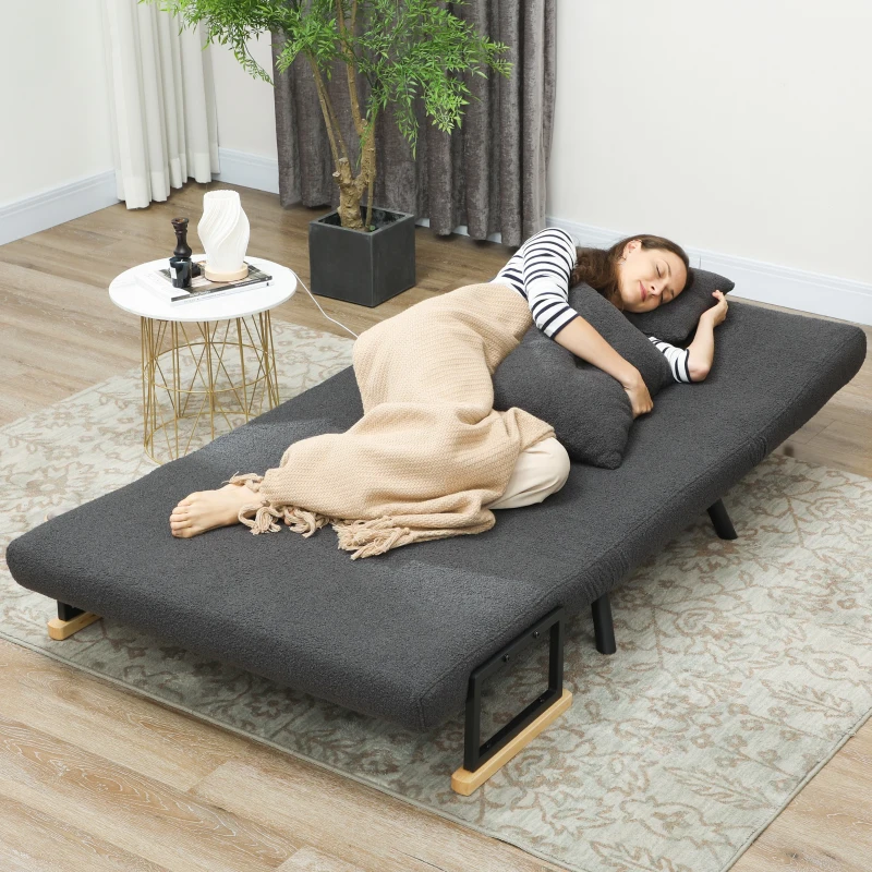 HOMCOM Sofá Cama Convertible 4 en 1 Sillón Cama 2 Plazas Plegable Respaldo Ajustable de 5 Niveles Almohadas 102x73x81cm Gris