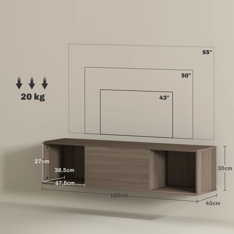 HOMCOM Wandschrank für das Badezimmer Badezimmerschrank zum Aufhängen mit 2 offenen Fächern und Klapptür 120x30x29,5 cm Braun