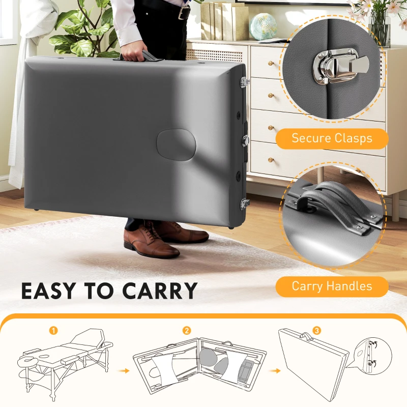 HOMCOM Adjustable Folding Massage Table - Grey