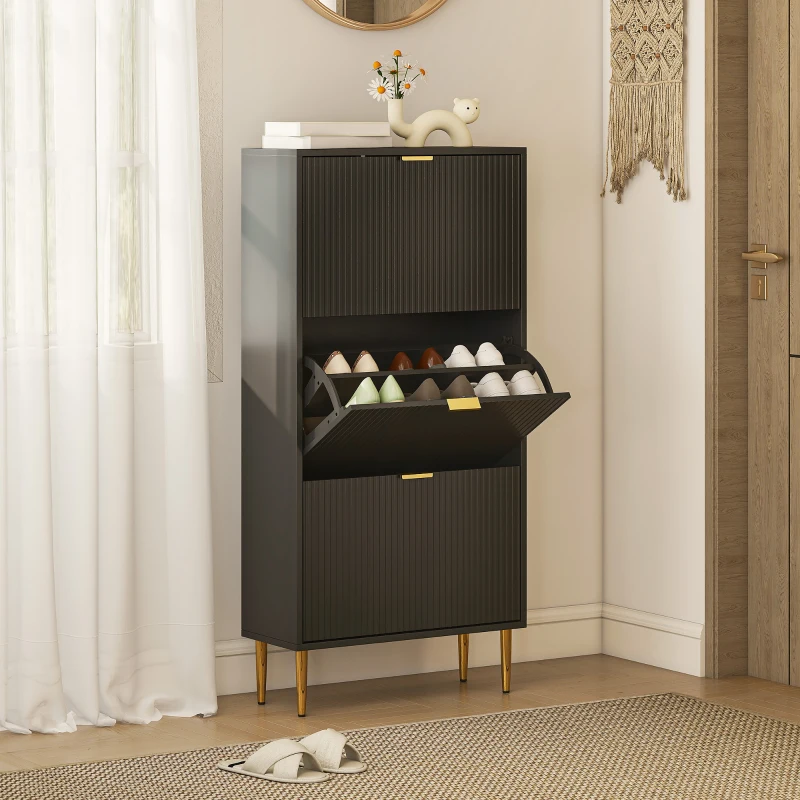 HOMCOM Elegant Three-Drawer Shoe Cabinet - Black