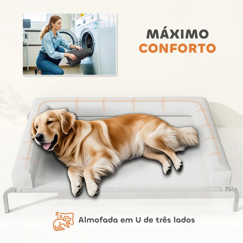 PawHut Cama Elevada para Cães com Latertais Amovíveis Cama Elevada para Cães Grandes Portátil com Malha Respirável 130x90x30 cm Cinza Claro