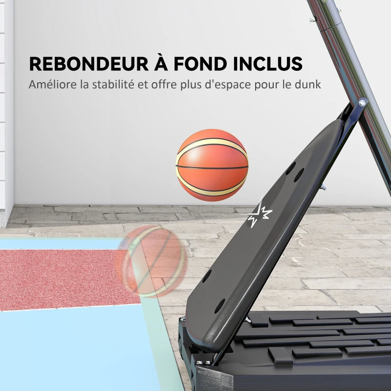 SPORTNOW Panier de basket extérieur, hauteur réglable 236-293 cm, stable, roulettes et support balon(m-7)