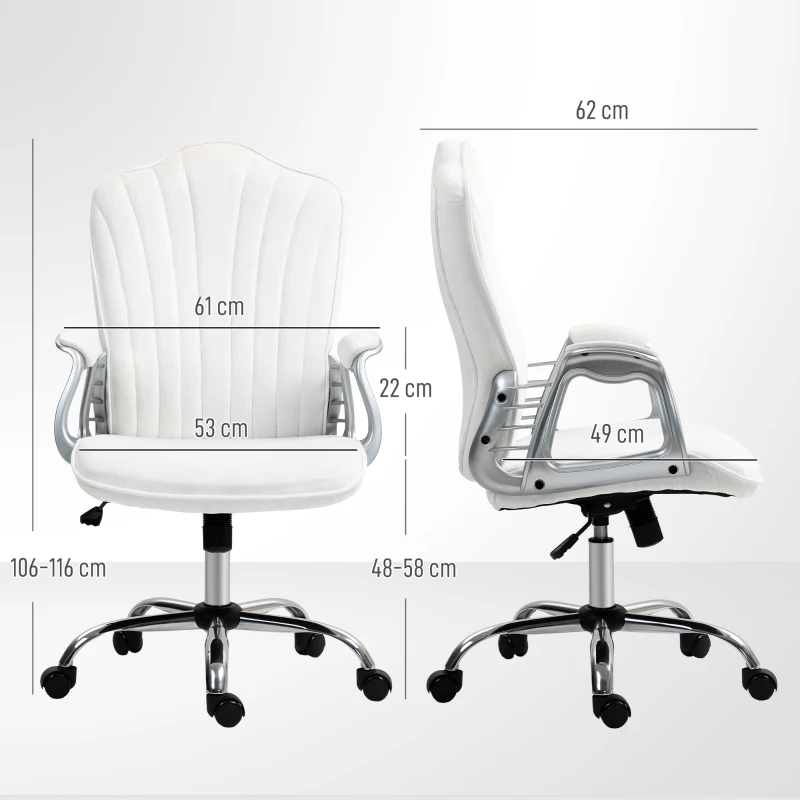HOMCOM Cadeira de Escritório com Encosto Alto Cadeira para Secretária com Altura Ajustável Função Inclinável 61x62x106-116 cm Branco